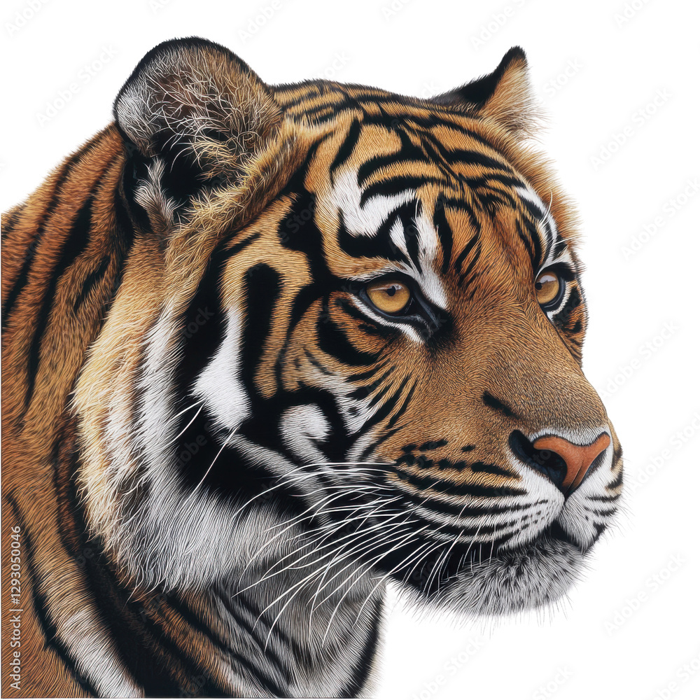Fototapeta premium Sumatran tiger portrait in intense peaceful isolation on white
