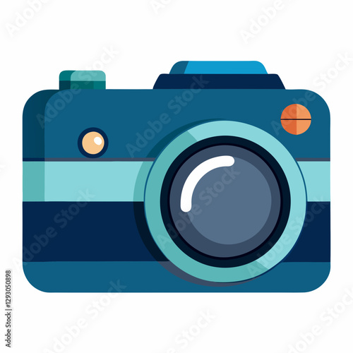 Camera icon illustration in flat style with blue colors