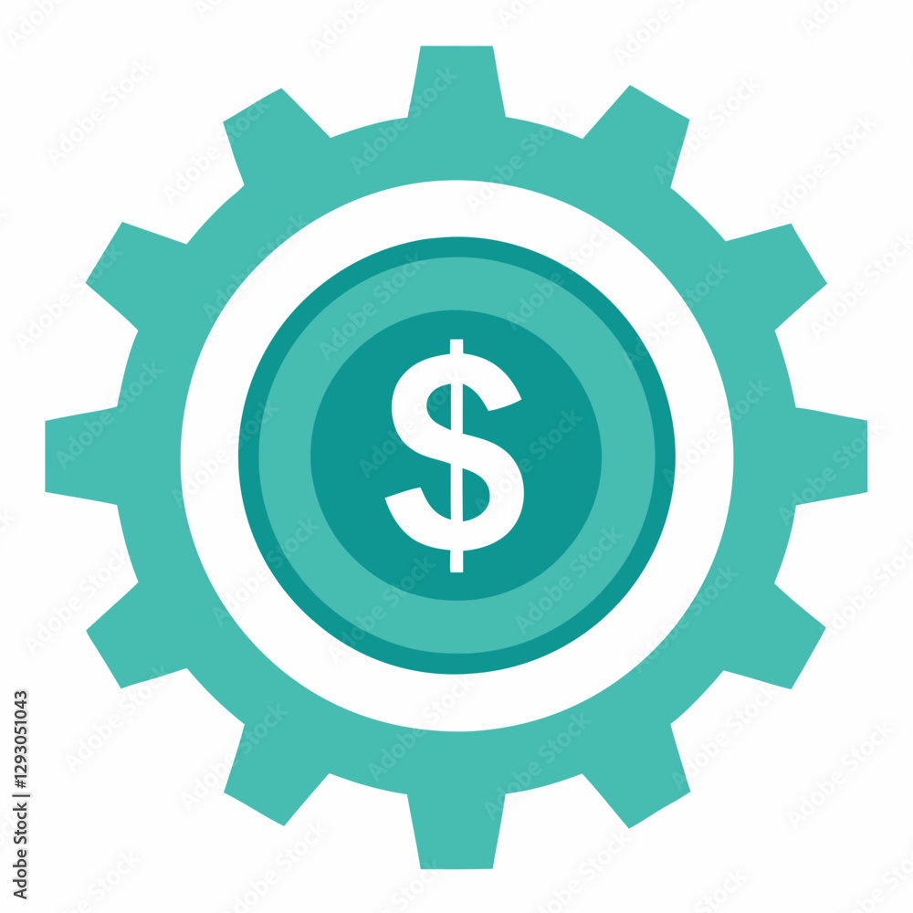 Cog With Dollar illustration in teal color Cog With Dollar illustration in teal color