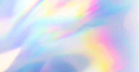 Blurred refraction light texture overlay effect. Holographic rainbow background.