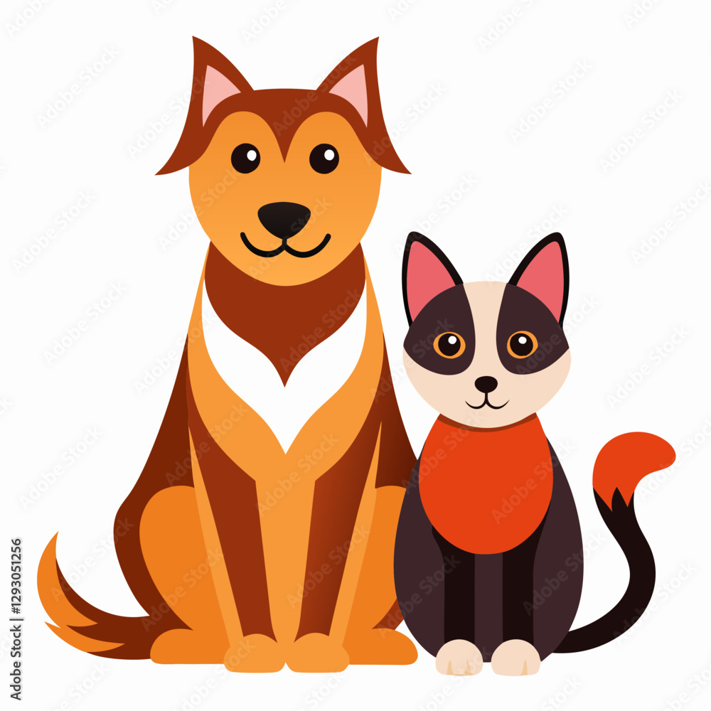 Fototapeta premium Dog And Cat cartoon characters sitting together