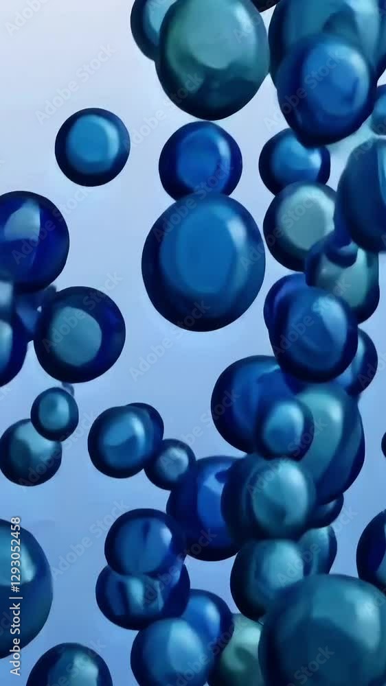 Mesmerizing blue bubbles rising in dynamic flow against calm background