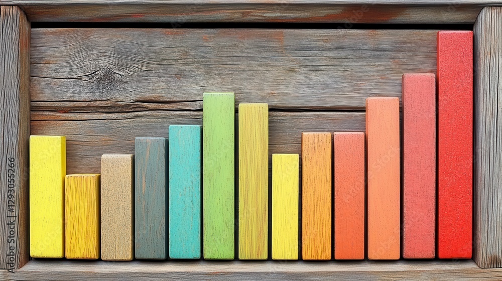 Naklejka premium Colorful Wooden Blocks in Rustic Frame Growth Chart