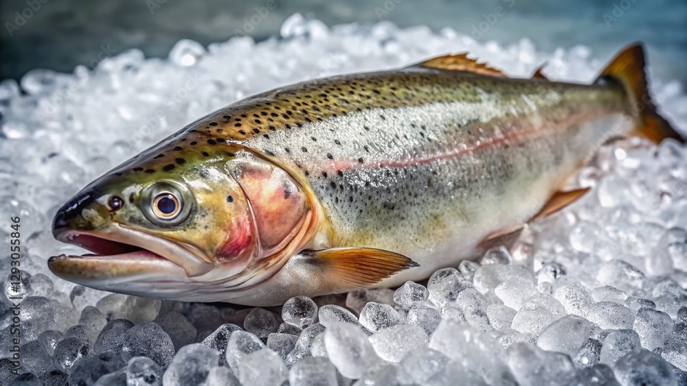 Freshly Caught Trout on Ice - Supermarket Display Freshly Caught Trout on Ice - Supermarket Display