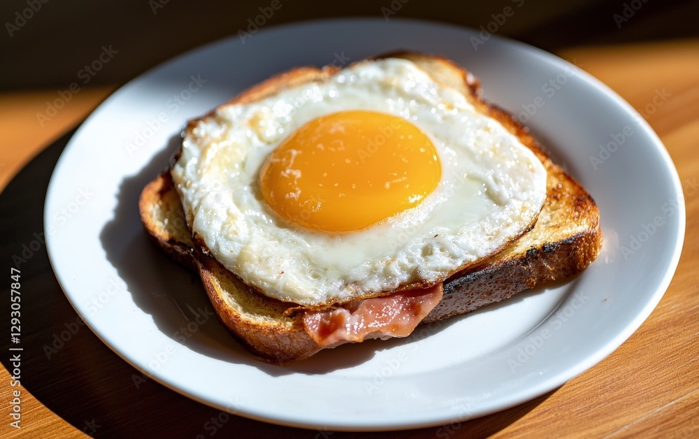 A perfectly fried egg resting on a toasted sandwich creating a mouthwatering breakfast experience ready to savor A perfectly fried egg resting on a toasted sandwich creating a mouthwatering breakfast experience ready to savor
