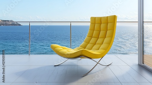 Yellow Modern Chair on a Balcony Overlooking the Ocean