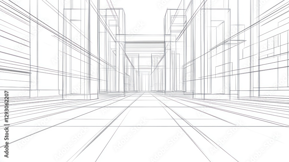 Architectural perspective of a city street, linear sketch of buildings. Architectural perspective of a city street, linear sketch of buildings.