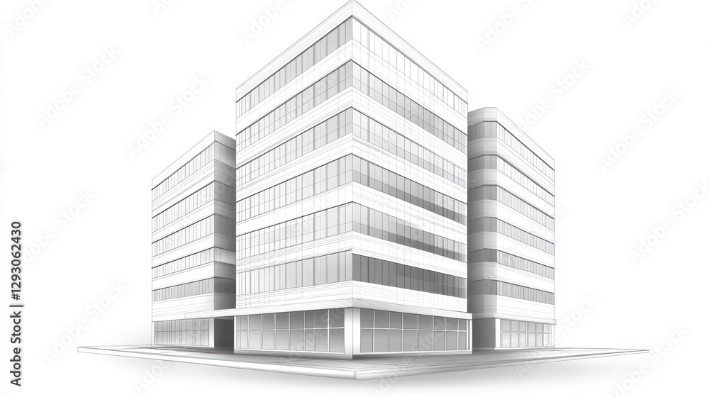 Modern architectural drawing of two connected high-rise buildings. Modern architectural drawing of two connected high-rise buildings.