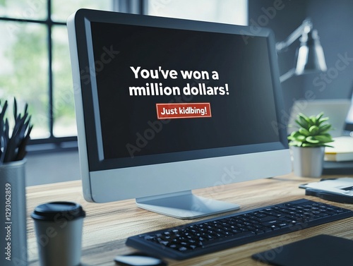 Humorous email notification claiming a million-dollar prize while highlighting the reality of scams in modern digital communication. Generative AI