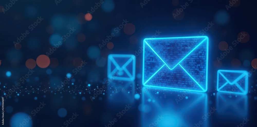 Fototapeta premium Stylized blue email symbols, glowing abstract backdrop, abstract, energy