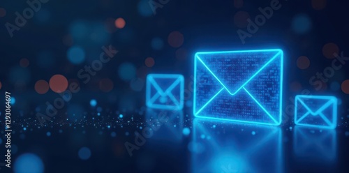 Stylized blue email symbols, glowing abstract backdrop, abstract, energy