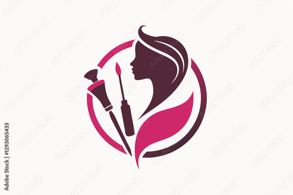 A stylish silhouette of a beauty tool accompanied by a feminine profile, showcasing elegance and creativity, Graphic of a beauty tool or accessory, minimalist simple modern vector logo design A stylish silhouette of a beauty tool accompanied by a feminine profile, showcasing elegance and creativity, Graphic of a beauty tool or accessory, minimalist simple modern vector logo design