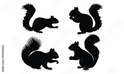 Squirrel silhouette vector set, wildlife animal vector illustration