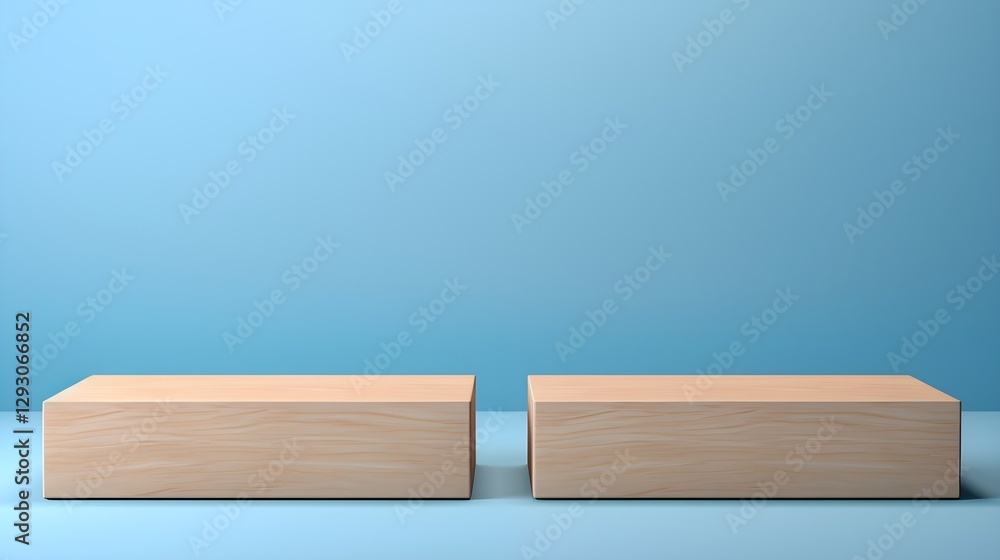 Minimalist Wooden Platforms on Blue Background Product Display Mockup Minimalist Wooden Platforms on Blue Background Product Display Mockup