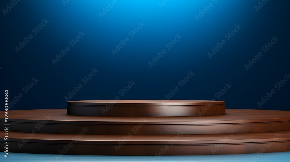Wooden Podium with Blue Background Product Display Stand Stage Award Ceremony Exhibition Wooden Podium with Blue Background Product Display Stand Stage Award Ceremony Exhibition