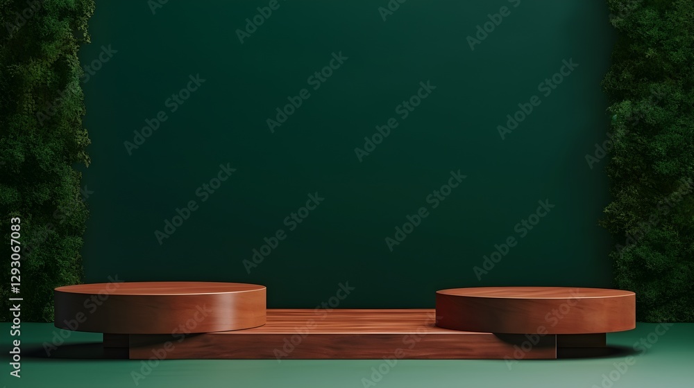 Minimalist Wooden Podium with Green Background Product Display Mockup Minimalist Wooden Podium with Green Background Product Display Mockup