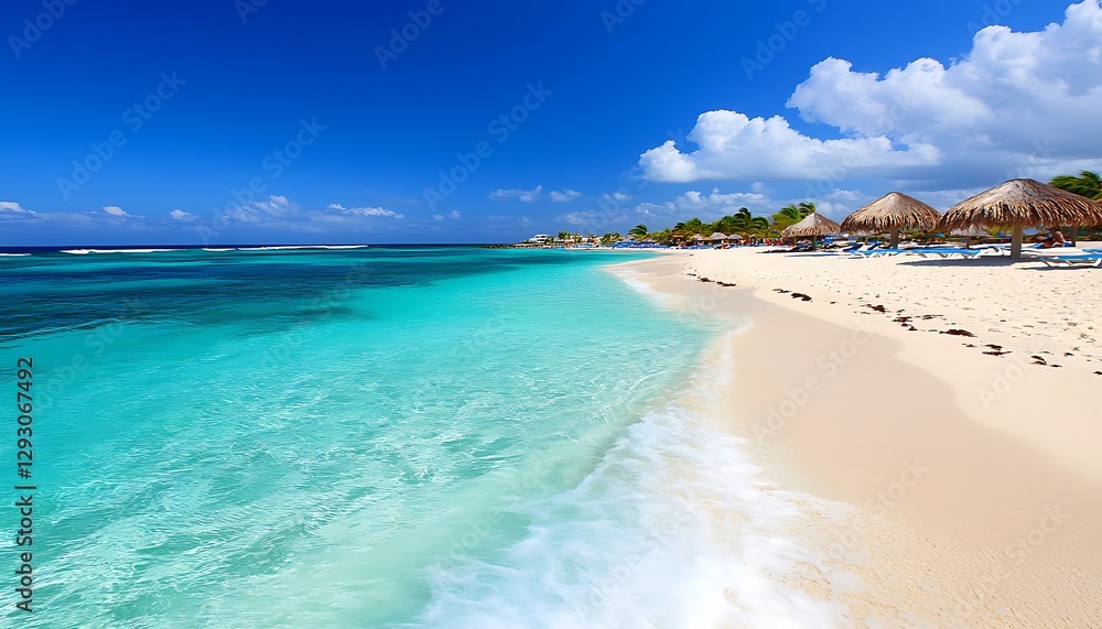 Caribbean beach paradise, turquoise waves Caribbean beach paradise, turquoise waves