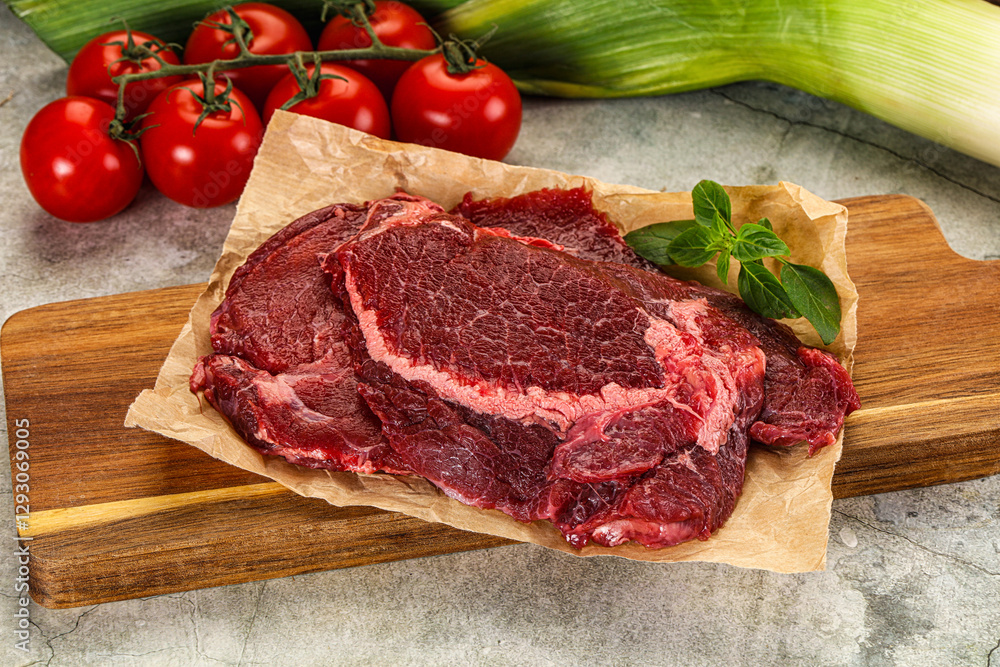 Raw beef cheeks cut for cooking Raw beef cheeks cut for cooking