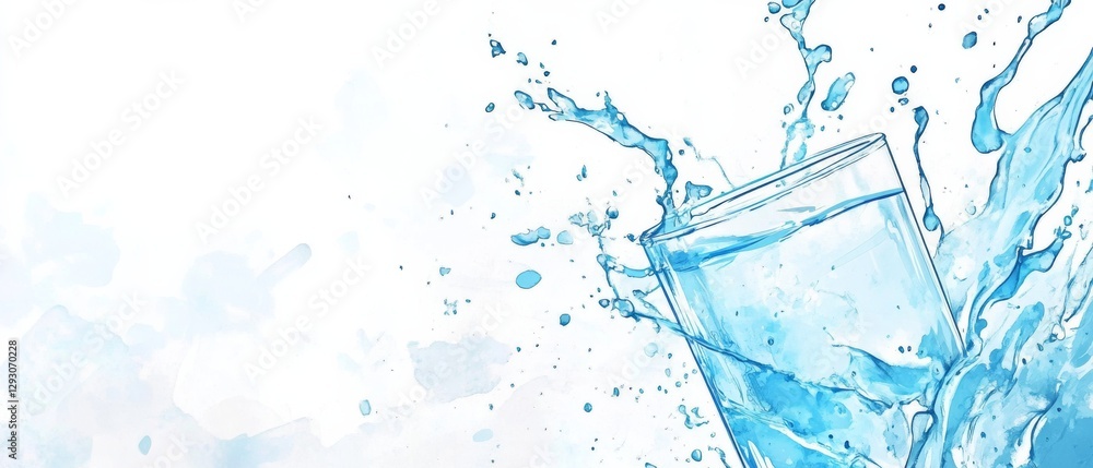 A splash of water from a glass is shown on a white background A splash of water from a glass is shown on a white background