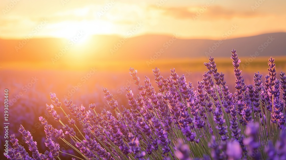 Obraz premium A field of lavender swaying gently under a golden sunset.