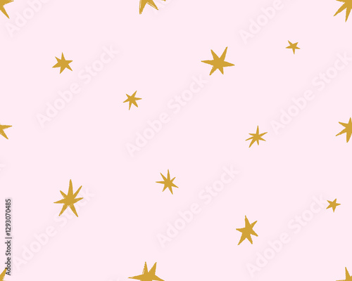 Seamless pattern with cute tiny stars. Endless repeating starry background, texture design. Repeatable print with small sparkles, twinkles for fabric, textile, wrapping. Flat vector illustration
