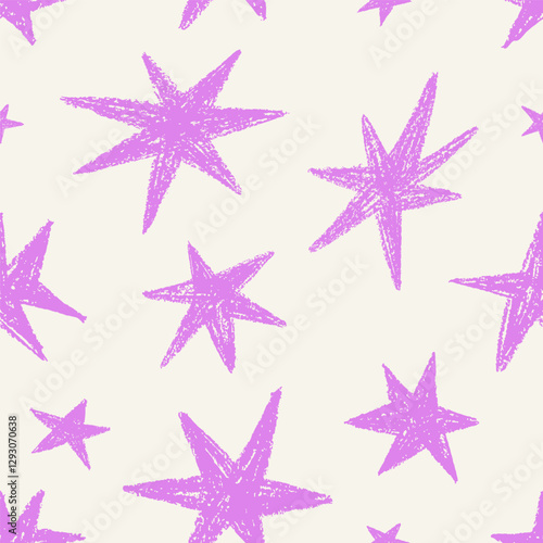 Crayon stars, seamless pattern. Chalk textured starry print, endless repeatin...