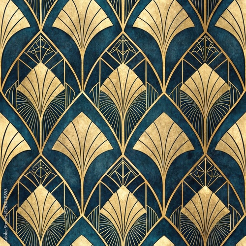 Seamless Art Deco Pattern Design Contemporary Background Digital Textile Elegant Home Decor Aesthetic Viewpoint