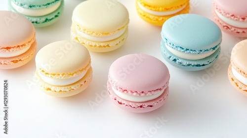 Assorted colorful macarons displayed on a white plate with a soft focus background for a delicious treat experience
