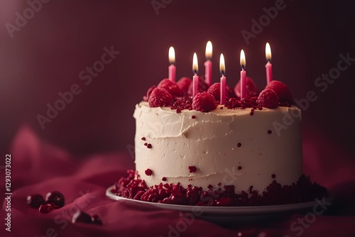 Birthday cake with colorful candles, freshly baked and decorated with icing, ready for a party with friends and family, warm and inviting, comic book style
