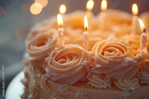 Birthday cake with colorful candles, freshly baked and decorated with icing, ready for a party with friends and family, warm and inviting, comic book style