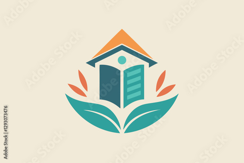A creative logo for a tutoring service displays a house, an open book, and leafy elements, emphasizing growth, Logo design for a tutoring service, minimalist simple modern vector logo design