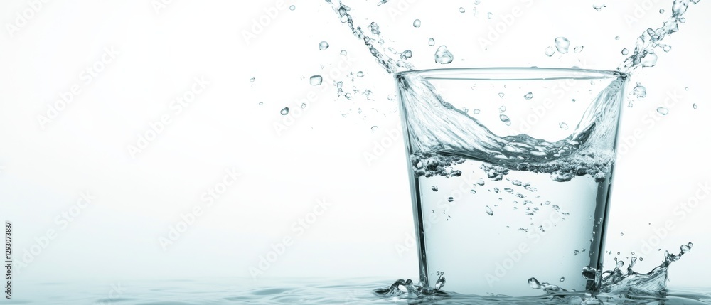 A glass of water with a splash of water on the side A glass of water with a splash of water on the side