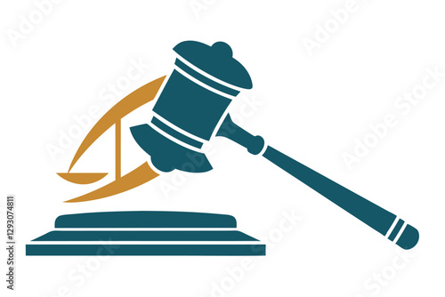 A minimalist graphic shows a gavel silhouette alongside a balance scale, symbolizing law and justice, Minimalist design featuring a gavel silhouette, minimalist simple modern vector logo design