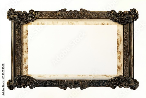 Elegant tall Chinese scroll, blank white paper with an antique bronze frame.