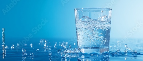 A glass of water is sitting on the surface of the water