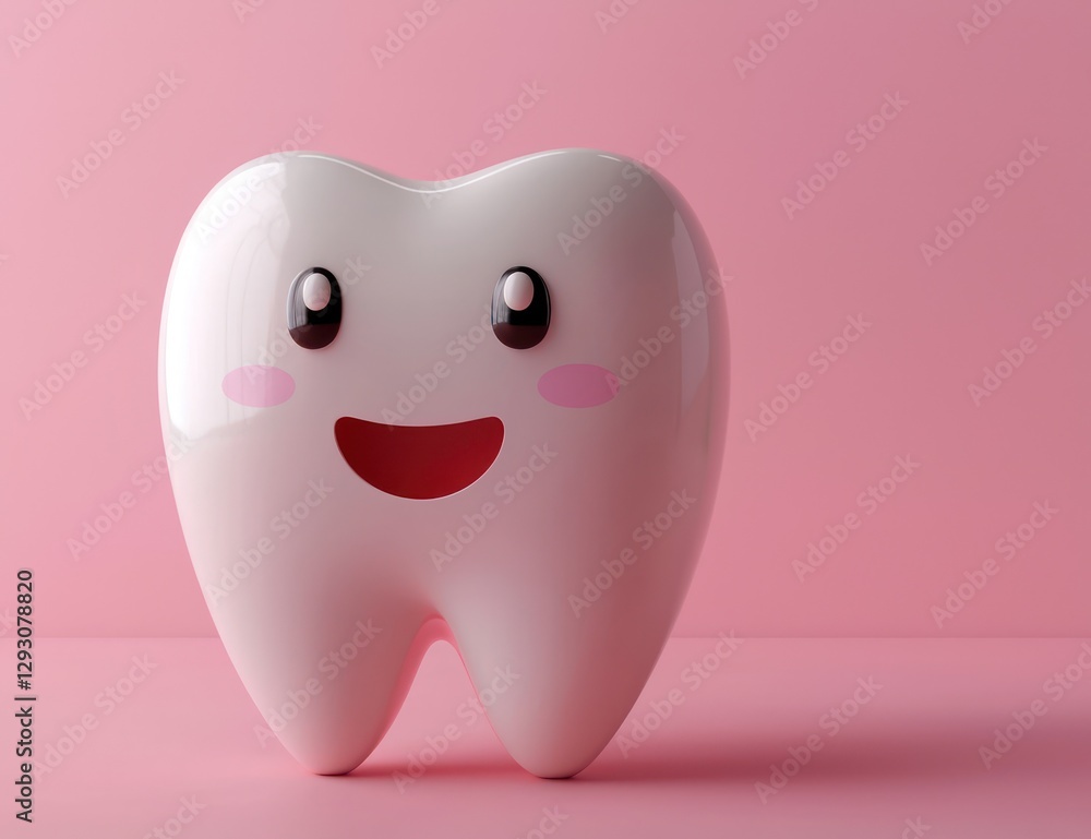 Pink background featuring a cute 3D-rendered smiling tooth. Pink background featuring a cute 3D-rendered smiling tooth.