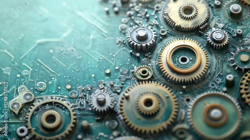 Wallpaper Mural Abstract intricate gears and circuit board design. Torontodigital.ca