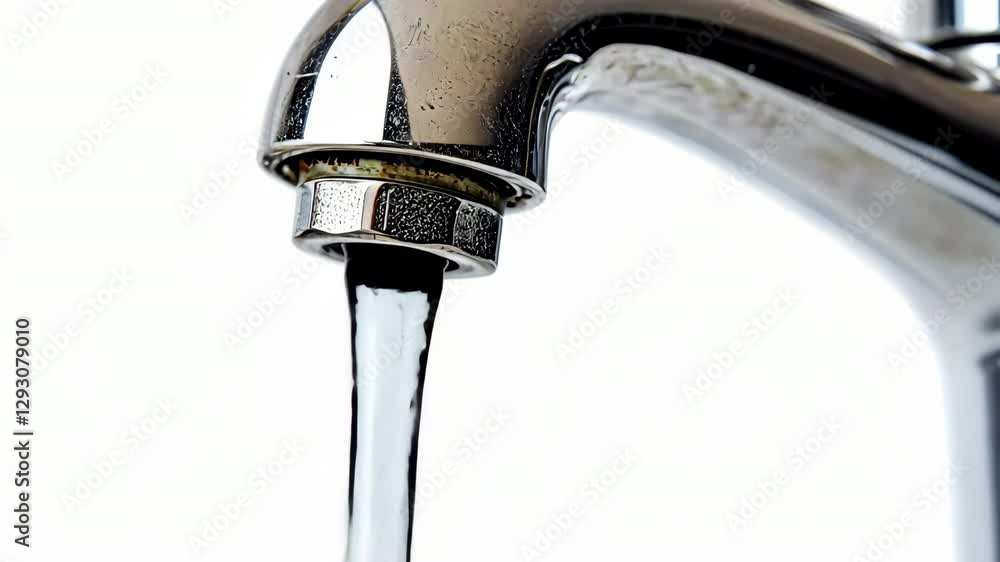 Sink faucet dripping with the water drop. A drop of water drips from a leaky faucet. Bathroom metal tap isolated on transparent white background with Falling water drop close up. Droplet. Copy space Sink faucet dripping with the water drop. A drop of water drips from a leaky faucet. Bathroom metal tap isolated on transparent white background with Falling water drop close up. Droplet. Copy space