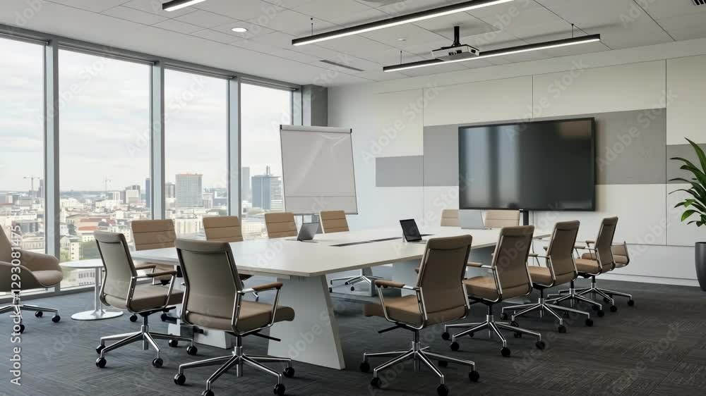 A modern office conference room showcasing a spacious layout with a tech setup, emphasizing collaboration and professionalism. A modern office conference room showcasing a spacious layout with a tech setup, emphasizing collaboration and professionalism.
