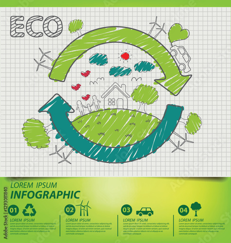 Creative drawing ecology concept. vector illustration.