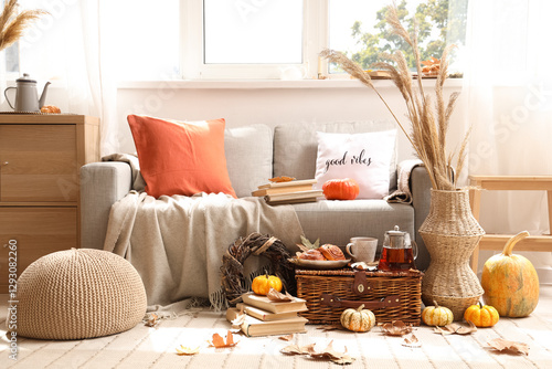 Autumn composition with tea...