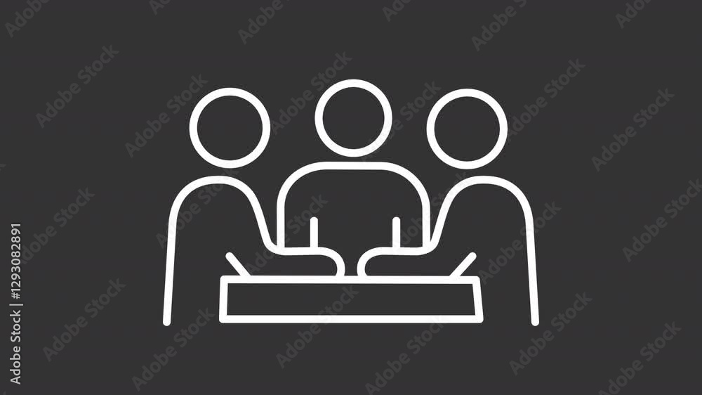 Cooperation white line animation. Teamwork animated icon. Shaking heads, moving. Brainstorm, workflow. Isolated illustration on dark background. Transition alpha video. Motion graphic Cooperation white line animation. Teamwork animated icon. Shaking heads, moving. Brainstorm, workflow. Isolated illustration on dark background. Transition alpha video. Motion graphic