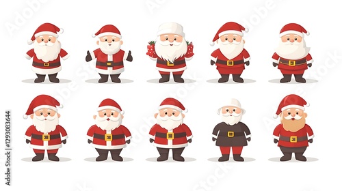 Cartoon Santas Poses, Christmas Illustrations