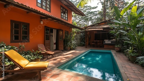 Wallpaper Mural Tropical Courtyard Pool House Torontodigital.ca