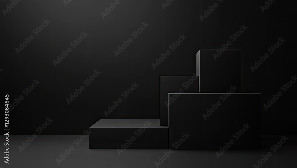 Black podiums in dark room Black podiums in dark room