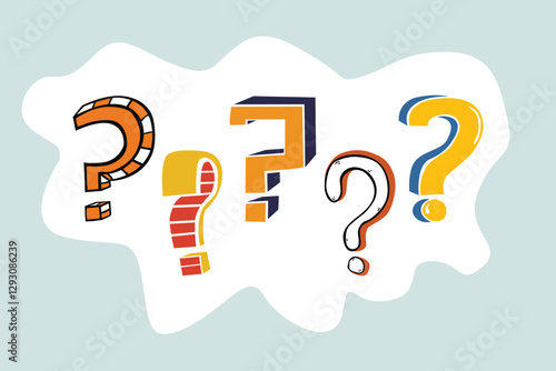 Various pictures of question mark symbols. Set of hand drawn question marks, questions. vector illustration.