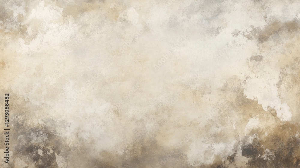 Obraz premium A large, antique parchment paper with faded white ink and rough texture, suitable for writing or painting. The background is plain in neutral tones of beige, brown, and grey, creating