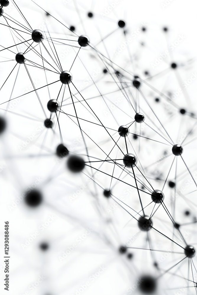 Abstract network structure, interconnected nodes, white background, digital design Abstract network structure, interconnected nodes, white background, digital design