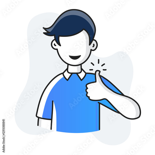 An illustrated icon of a confident man giving a thumbs-up, symbolizing approval, positivity, success, and encouragement. Great for leadership, business, and motivation-related designs.