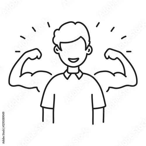 An illustrated icon of a strong man flexing his muscles, symbolizing strength, fitness, and confidence. Perfect for gym, motivation, and empowerment-related visuals.